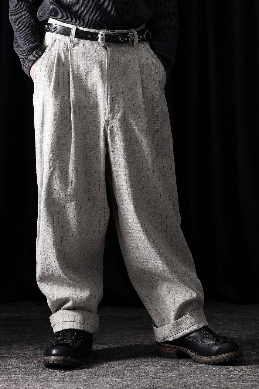 画像をギャラリービューアに読み込む, N/07 3 STITCHES WIDE TAPERED TROUSERS / HEAVY C/LI BUTCHER STRIPES (BEIGE)