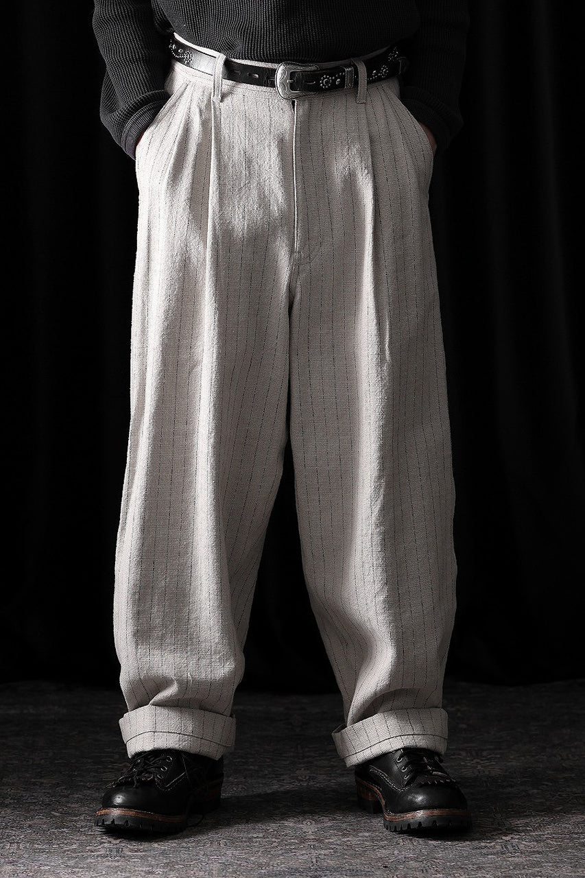 画像をギャラリービューアに読み込む, N/07 3 STITCHES WIDE TAPERED TROUSERS / HEAVY C/LI BUTCHER STRIPES (BEIGE)