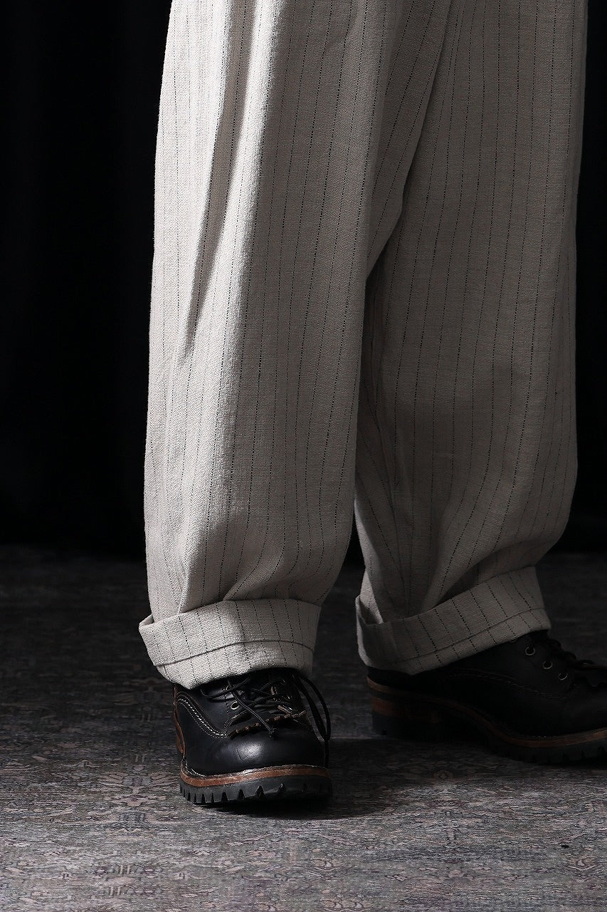 画像をギャラリービューアに読み込む, N/07 3 STITCHES WIDE TAPERED TROUSERS / HEAVY C/LI BUTCHER STRIPES (BEIGE)