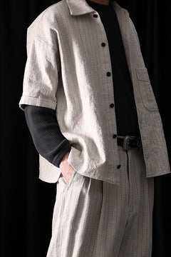 画像をギャラリービューアに読み込む, N/07 OPEN COLLAR H/S SHIRT / HEAVY C/LI BUTCHER STRIPES (BEIGE)