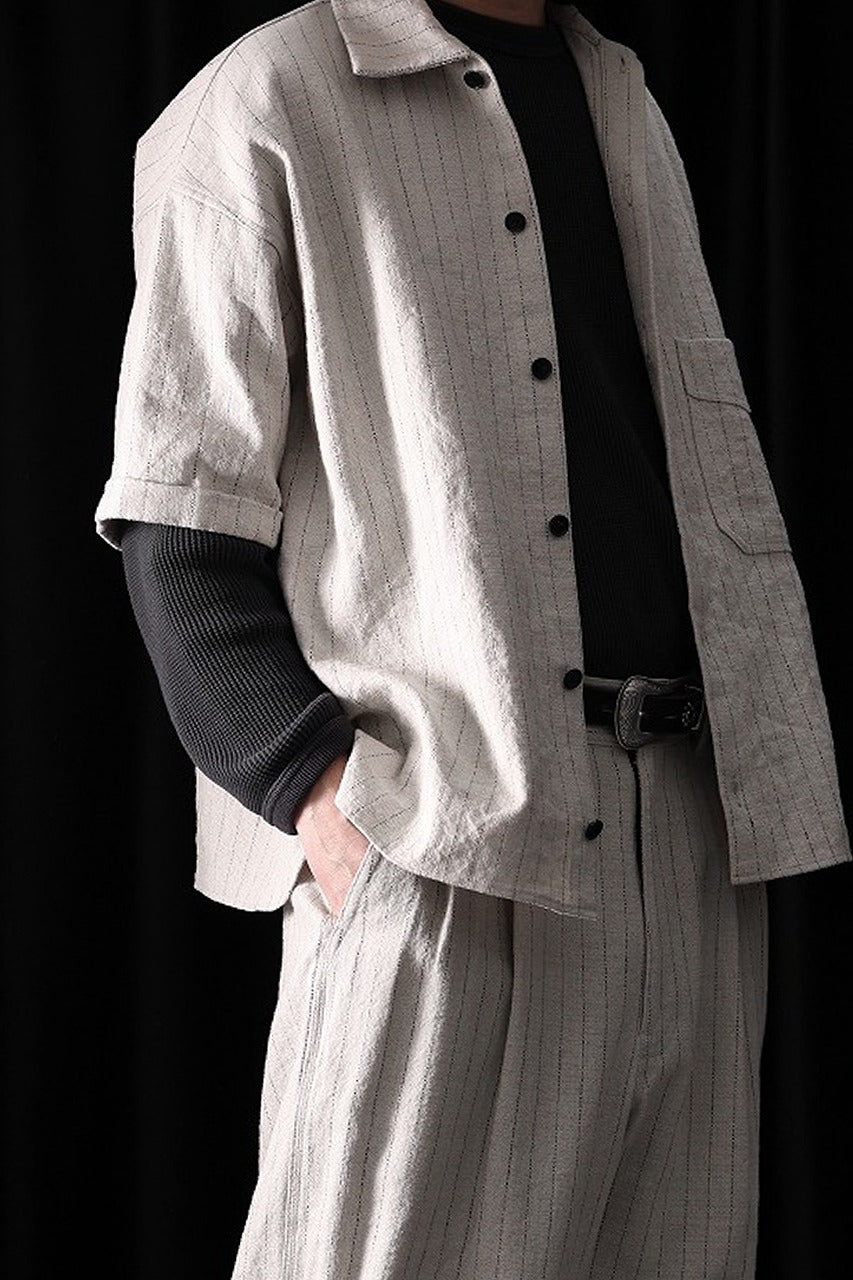 画像をギャラリービューアに読み込む, N/07 OPEN COLLAR H/S SHIRT / HEAVY C/LI BUTCHER STRIPES (BEIGE)