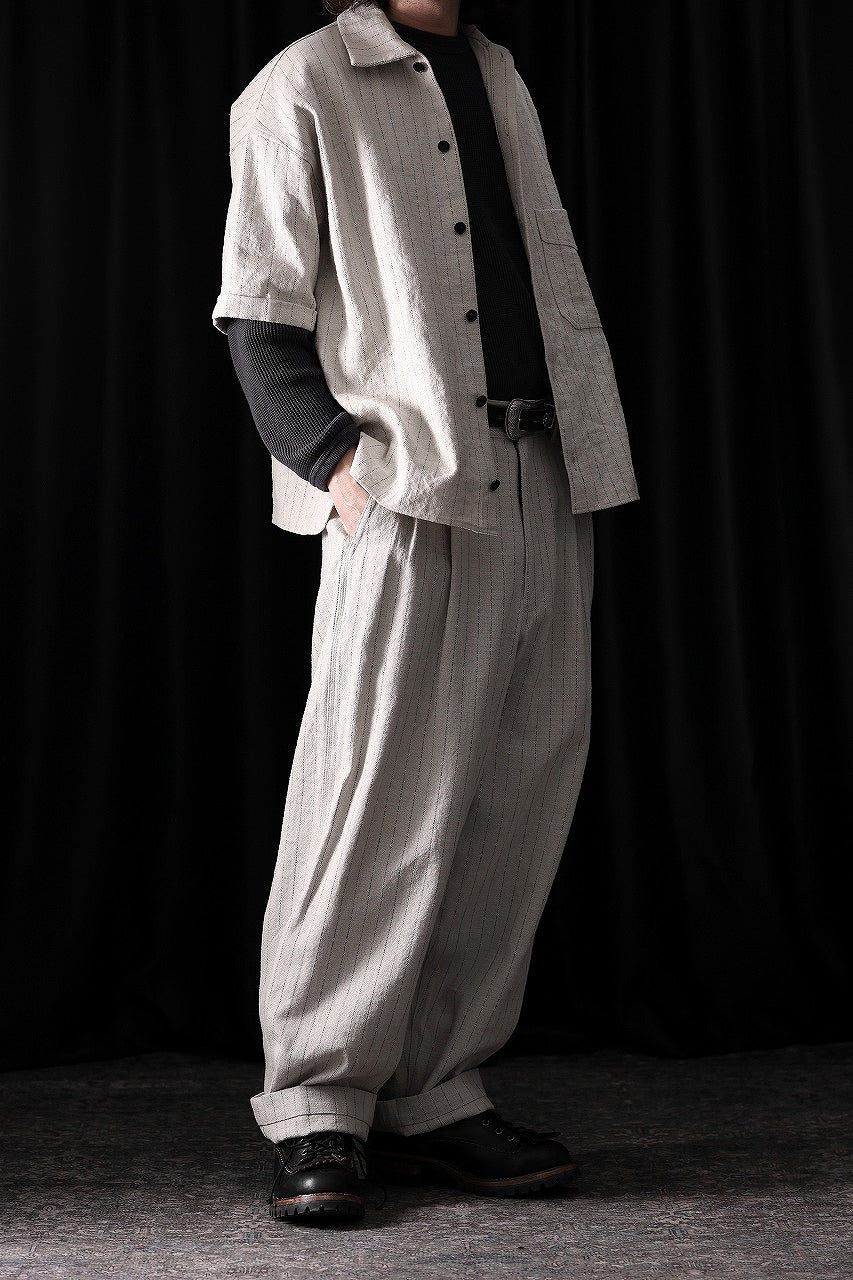 画像をギャラリービューアに読み込む, N/07 3 STITCHES WIDE TAPERED TROUSERS / HEAVY C/LI BUTCHER STRIPES (BEIGE)