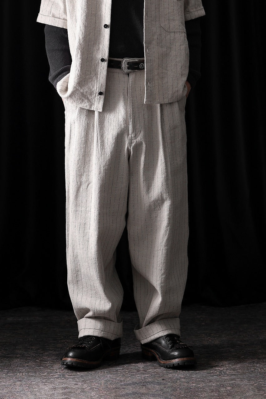 画像をギャラリービューアに読み込む, N/07 3 STITCHES WIDE TAPERED TROUSERS / HEAVY C/LI BUTCHER STRIPES (BEIGE)