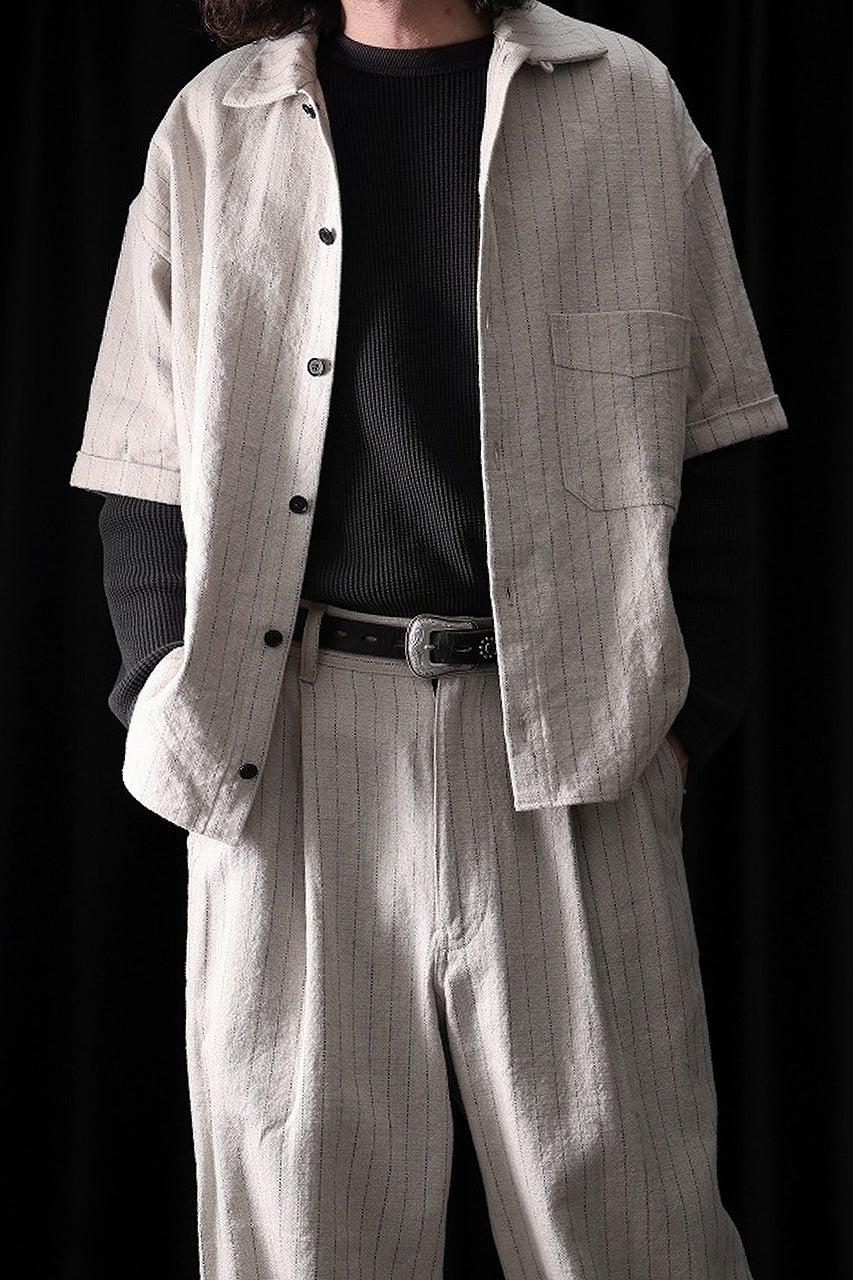 画像をギャラリービューアに読み込む, N/07 OPEN COLLAR H/S SHIRT / HEAVY C/LI BUTCHER STRIPES (BEIGE)
