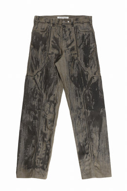 OPPOSE DUALITY 10POCKET PANEL DENIM TROUSERS / HAND PAINTED ACRYLIC RESIN (DIRT GREEN)