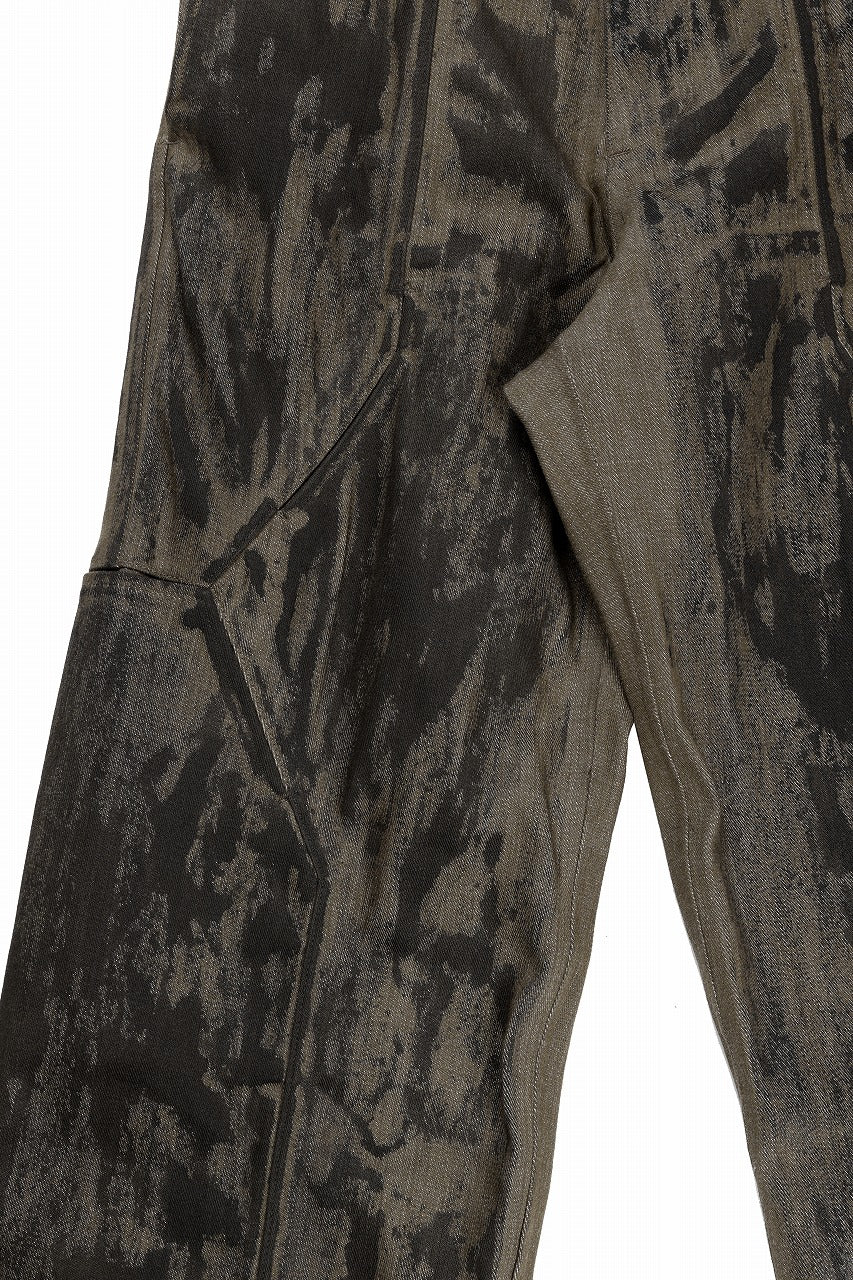 OPPOSE DUALITY 10POCKET PANEL DENIM TROUSERS / HAND PAINTED ACRYLIC RESIN (DIRT GREEN)