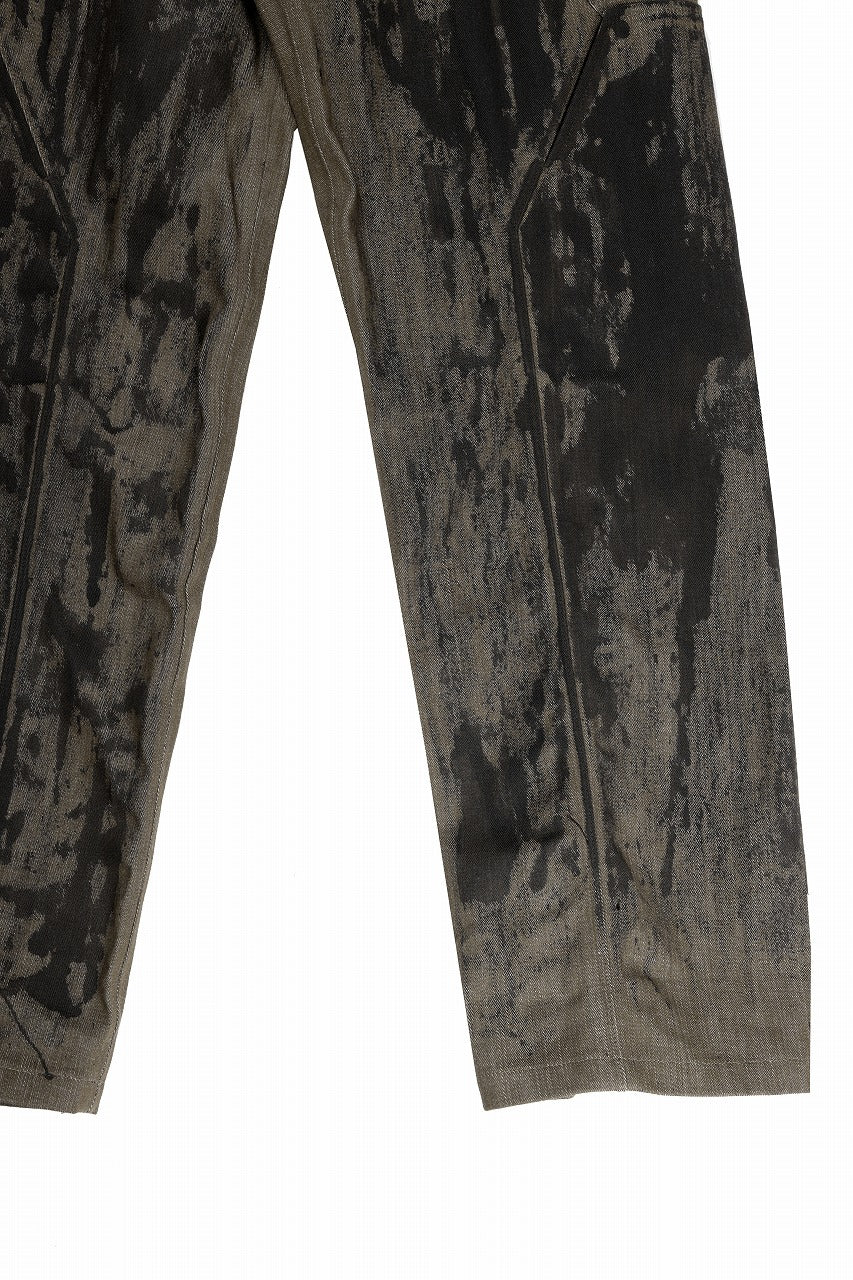 OPPOSE DUALITY 10POCKET PANEL DENIM TROUSERS / HAND PAINTED ACRYLIC RESIN (DIRT GREEN)