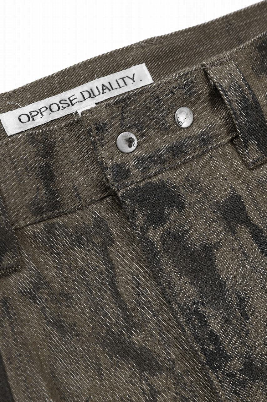 OPPOSE DUALITY 10POCKET PANEL DENIM TROUSERS / HAND PAINTED ACRYLIC RESIN (DIRT GREEN)