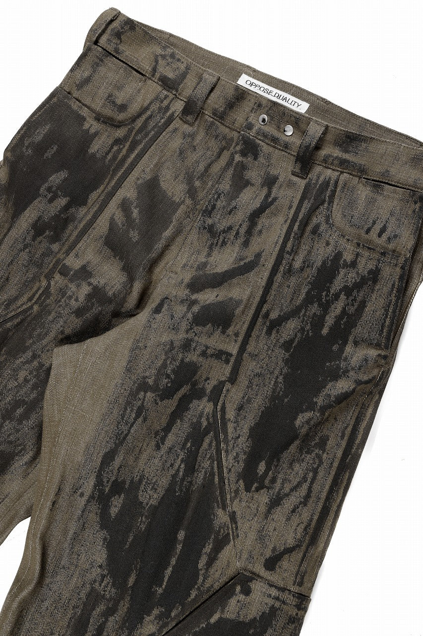 OPPOSE DUALITY 10POCKET PANEL DENIM TROUSERS / HAND PAINTED ACRYLIC RESIN (DIRT GREEN)