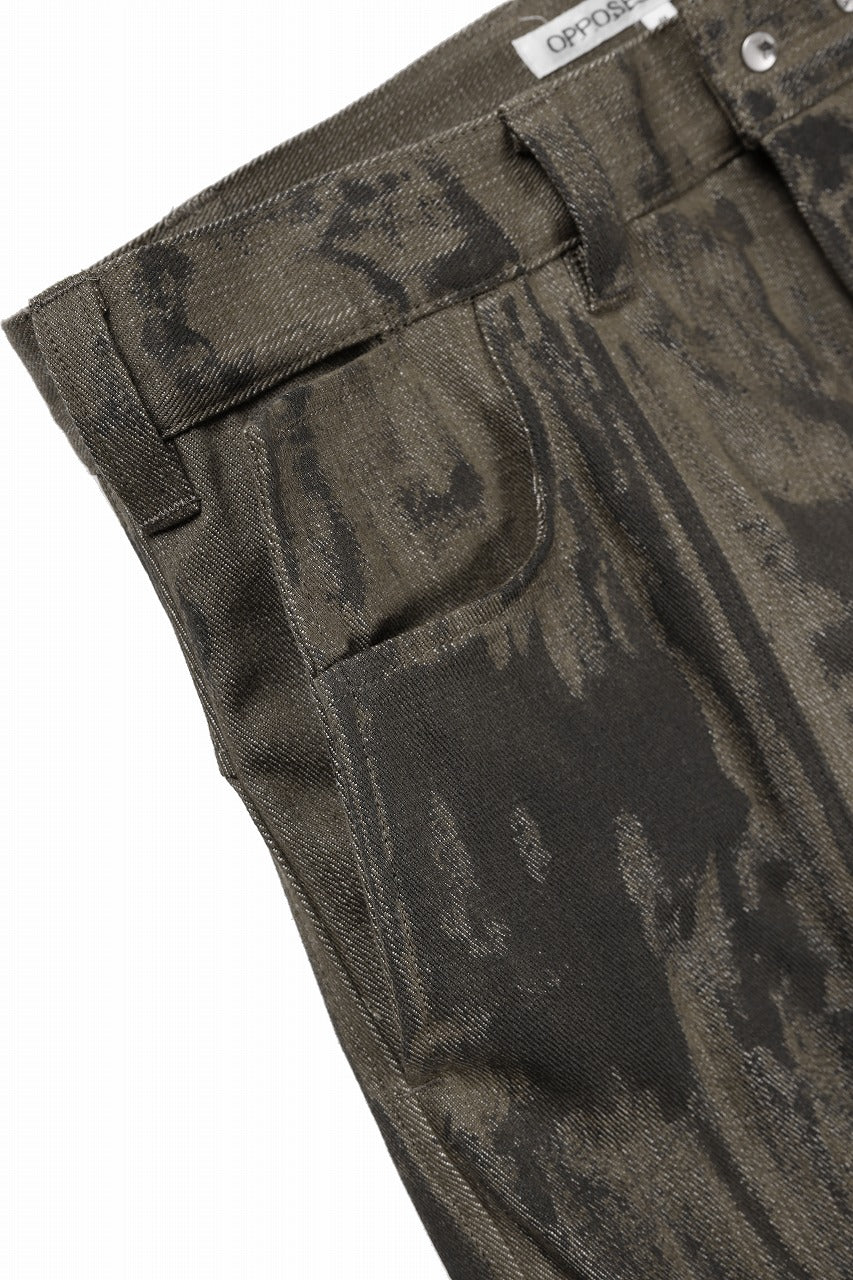 OPPOSE DUALITY 10POCKET PANEL DENIM TROUSERS / HAND PAINTED ACRYLIC RESIN (DIRT GREEN)