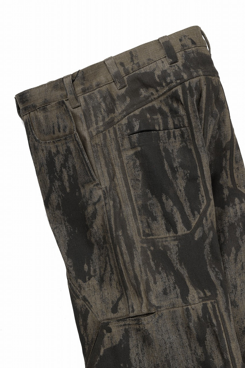 OPPOSE DUALITY 10POCKET PANEL DENIM TROUSERS / HAND PAINTED ACRYLIC RESIN (DIRT GREEN)