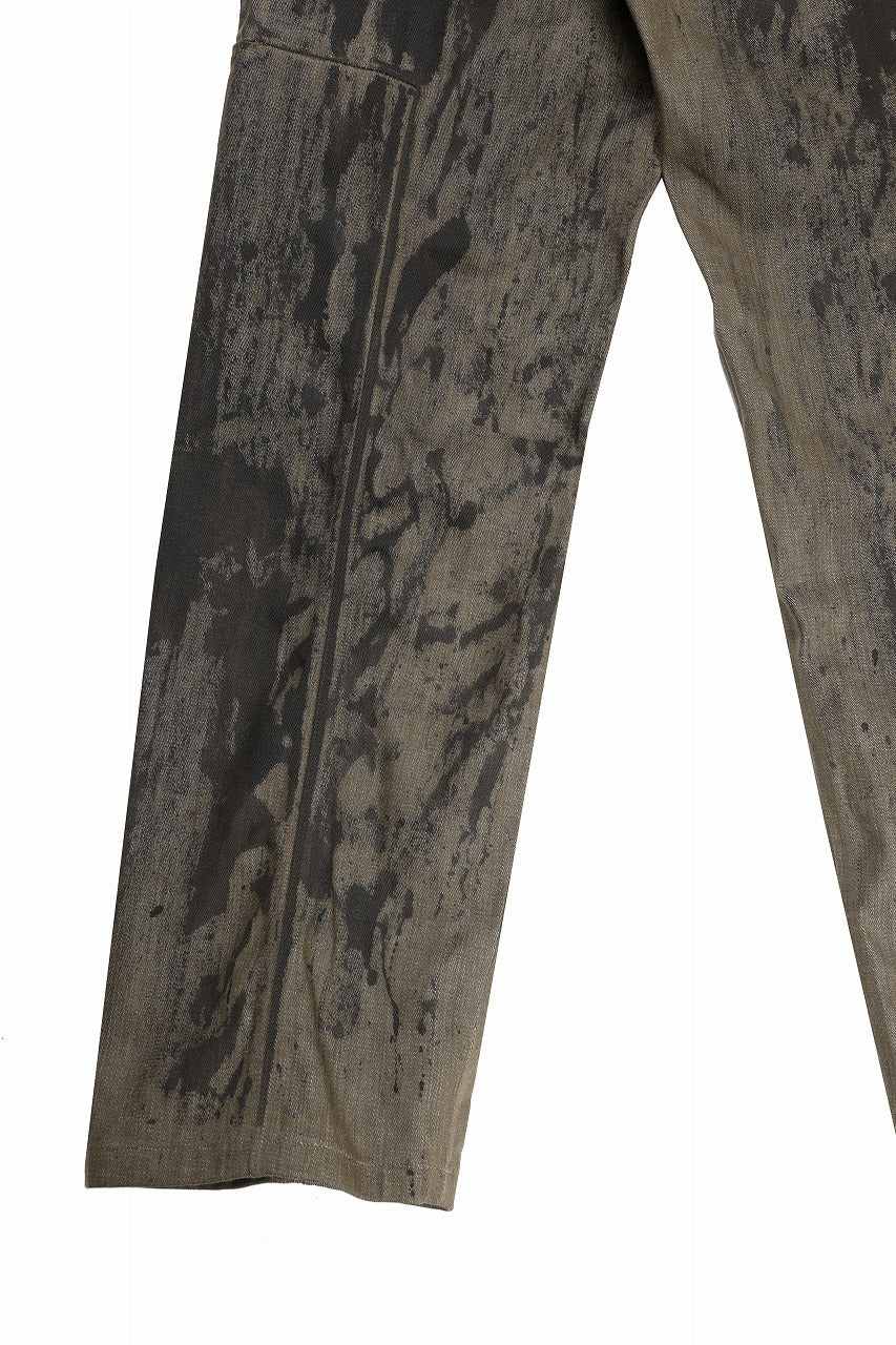 OPPOSE DUALITY 10POCKET PANEL DENIM TROUSERS / HAND PAINTED ACRYLIC RESIN (DIRT GREEN)