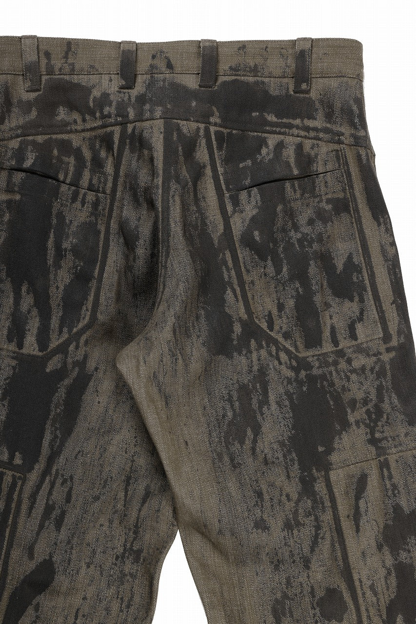 OPPOSE DUALITY 10POCKET PANEL DENIM TROUSERS / HAND PAINTED ACRYLIC RESIN (DIRT GREEN)