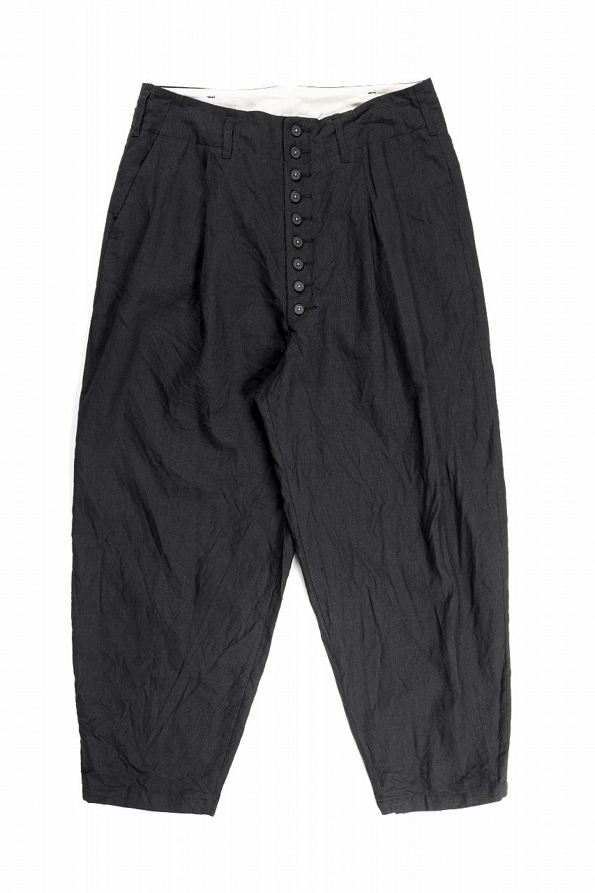 KLASICA "VICTOR" BACK SEAM TAPERED TROUSERS / "END ON END" SUPER 120's WOOL x HEMP (MATT BLACK)