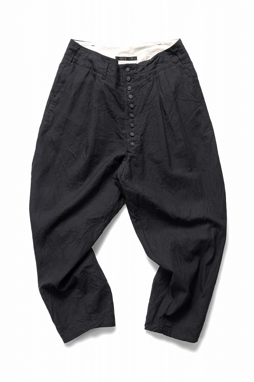 KLASICA "VICTOR" BACK SEAM TAPERED TROUSERS / "END ON END" SUPER 120's WOOL x HEMP (MATT BLACK)