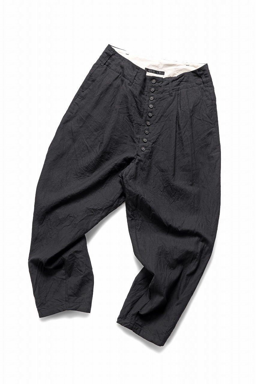 Load image into Gallery viewer, KLASICA &quot;VICTOR&quot; BACK SEAM TAPERED TROUSERS / &quot;END ON END&quot; SUPER 120&#39;s WOOL x HEMP (MATT BLACK)