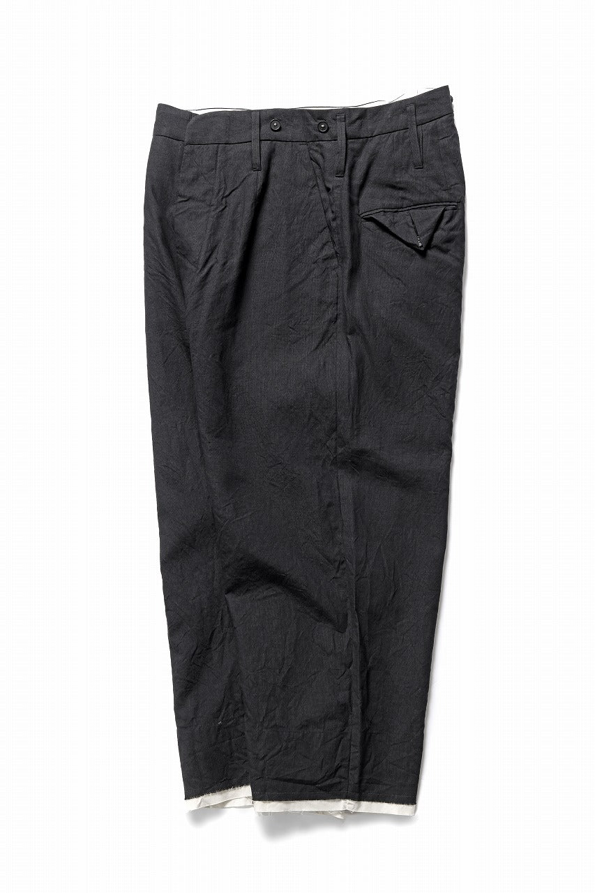 KLASICA "GALWAY" CUT OFF BOLD STRAIGHT TROUSERS / "END ON END" SUPER 120's WOOL x HEMP (MATT BLACK)