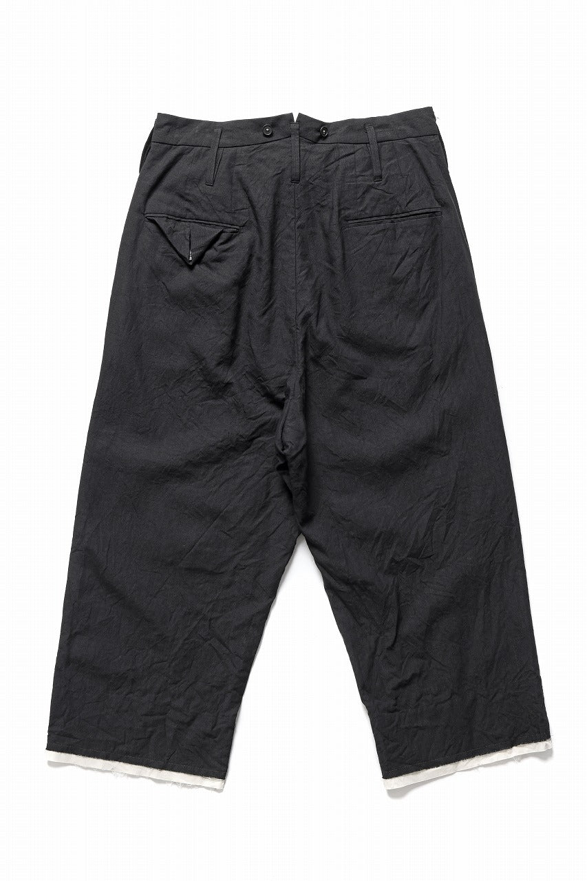 KLASICA "GALWAY" CUT OFF BOLD STRAIGHT TROUSERS / "END ON END" SUPER 120's WOOL x HEMP (MATT BLACK)