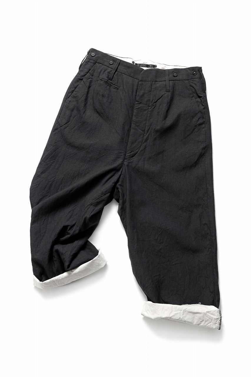 KLASICA "GALWAY" CUT OFF BOLD STRAIGHT TROUSERS / "END ON END" SUPER 120's WOOL x HEMP (MATT BLACK)