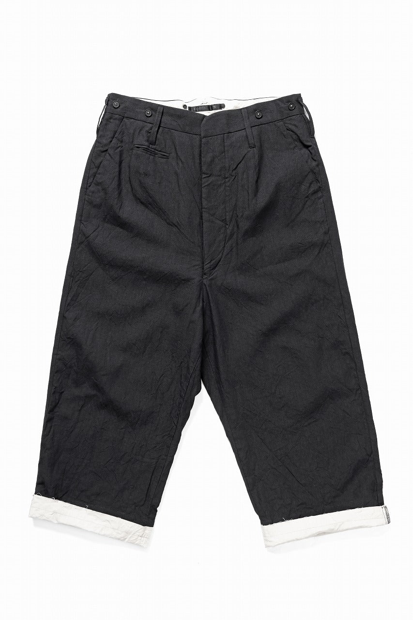 KLASICA "GALWAY" CUT OFF BOLD STRAIGHT TROUSERS / "END ON END" SUPER 120's WOOL x HEMP (MATT BLACK)