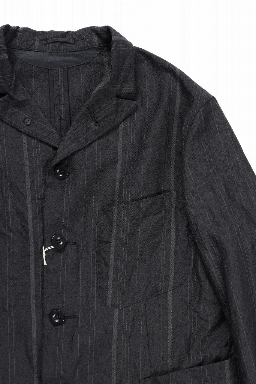 KLASICA exclusive "KLING" SINGLE LAYER 3 POCKET BLAZER / LIGHT WEIGHT DARK RANDOM STRIPE RAMIE (IRON STRIPES)