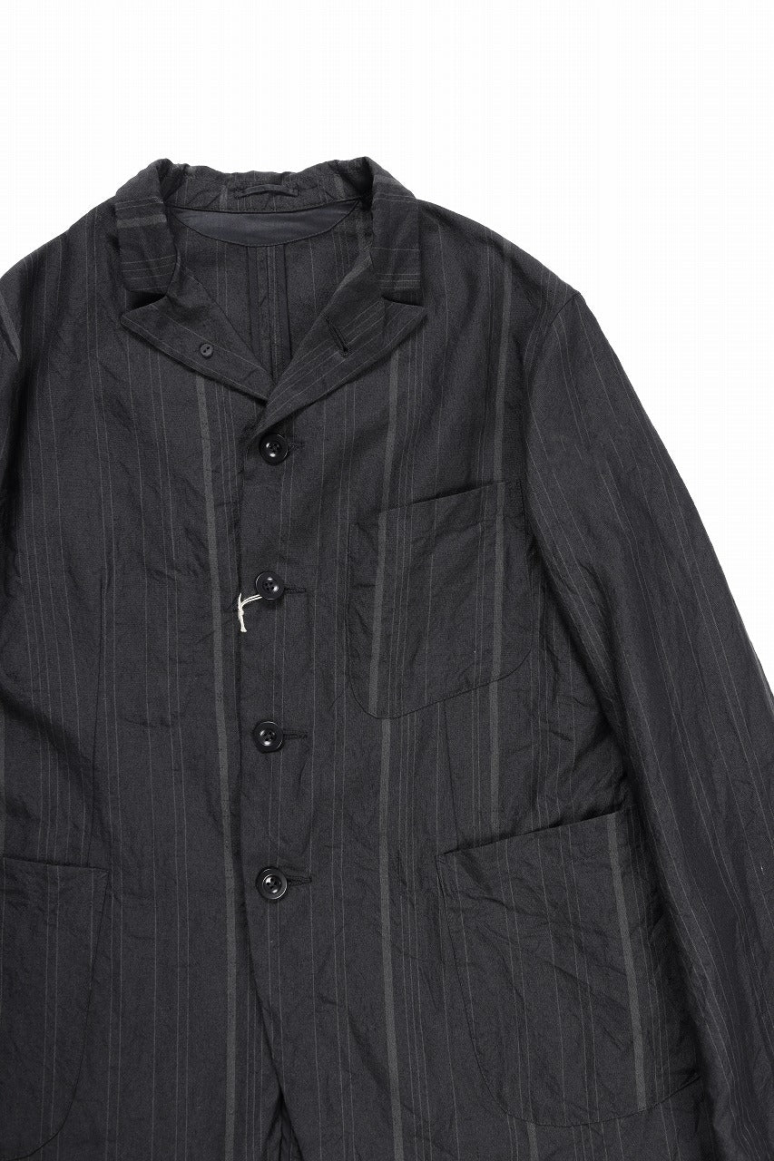 KLASICA exclusive "KLING" SINGLE LAYER 3 POCKET BLAZER / LIGHT WEIGHT DARK RANDOM STRIPE RAMIE (IRON STRIPES)