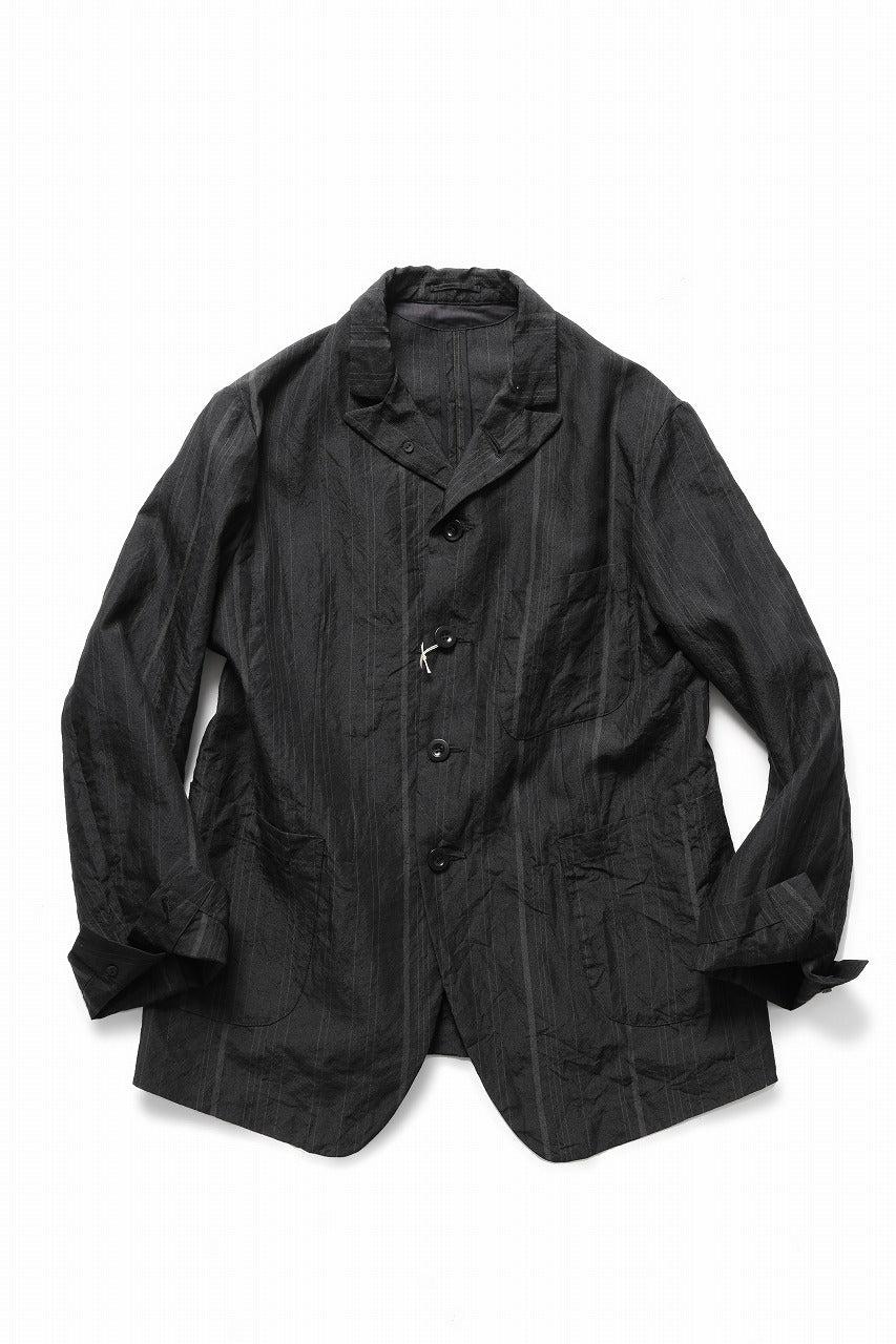 KLASICA exclusive "KLING" SINGLE LAYER 3 POCKET BLAZER / LIGHT WEIGHT DARK RANDOM STRIPE RAMIE (IRON STRIPES)