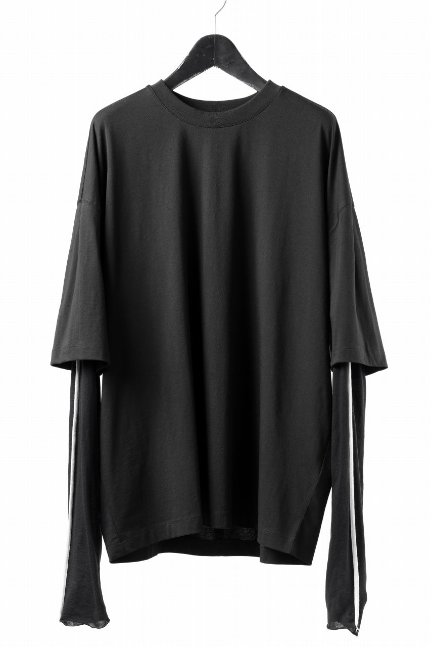 thom/krom OVERSIZED LAYER PIPING SLEEVE TEE / COTTON JERSEY (BLACK)