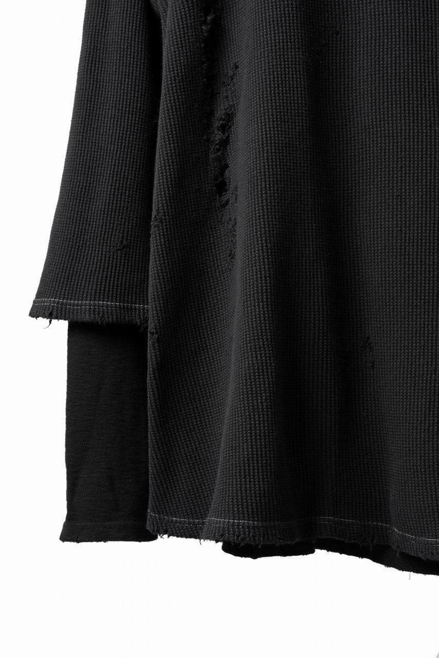 A.F ARTEFACT DAMAGE LAYERED PULLOVER / WAFFLE COTTON JERSEY (BLACK)