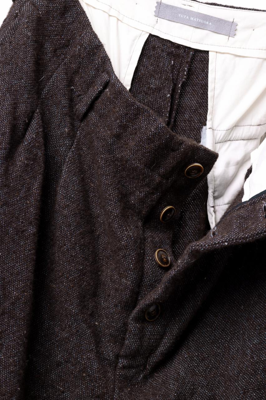 YUTA MATSUOKA 2 tucks wide trousers / natural wool linen (dark brown)