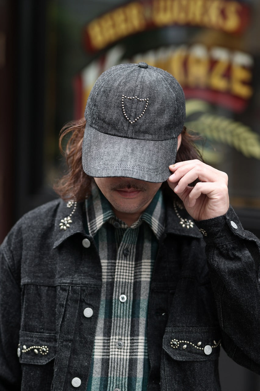 画像をギャラリービューアに読み込む, FULLCOUNT × HTC Black Denim Cap On Studs by Zip Stevenson (BLACK)