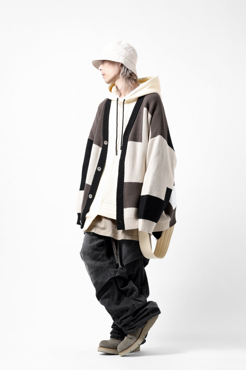 A.F ARTEFACT BLOCK-PANEL COTTON KNIT CARDIGAN /  (BLACK x GREY x BEIGE)