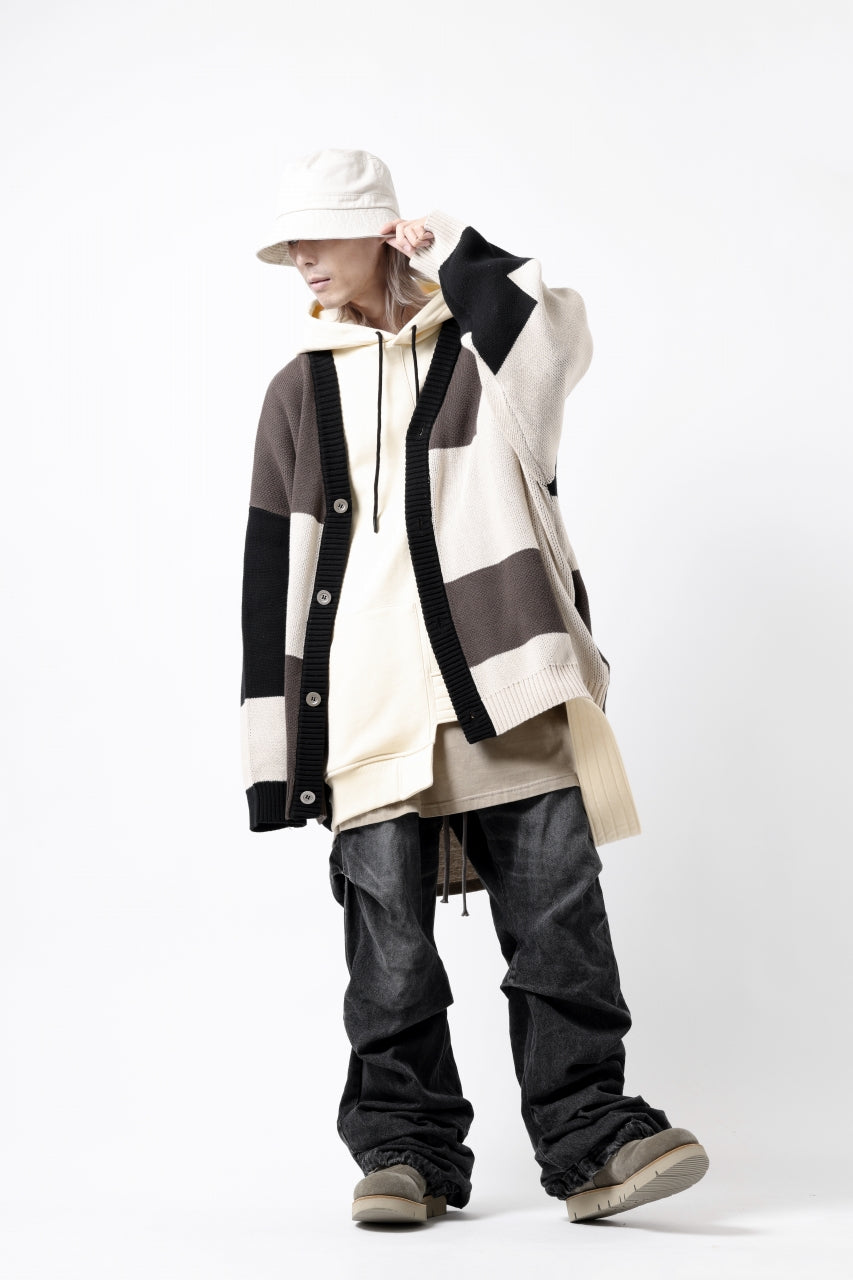 A.F ARTEFACT BLOCK-PANEL COTTON KNIT CARDIGAN /  (BLACK x GREY x BEIGE)