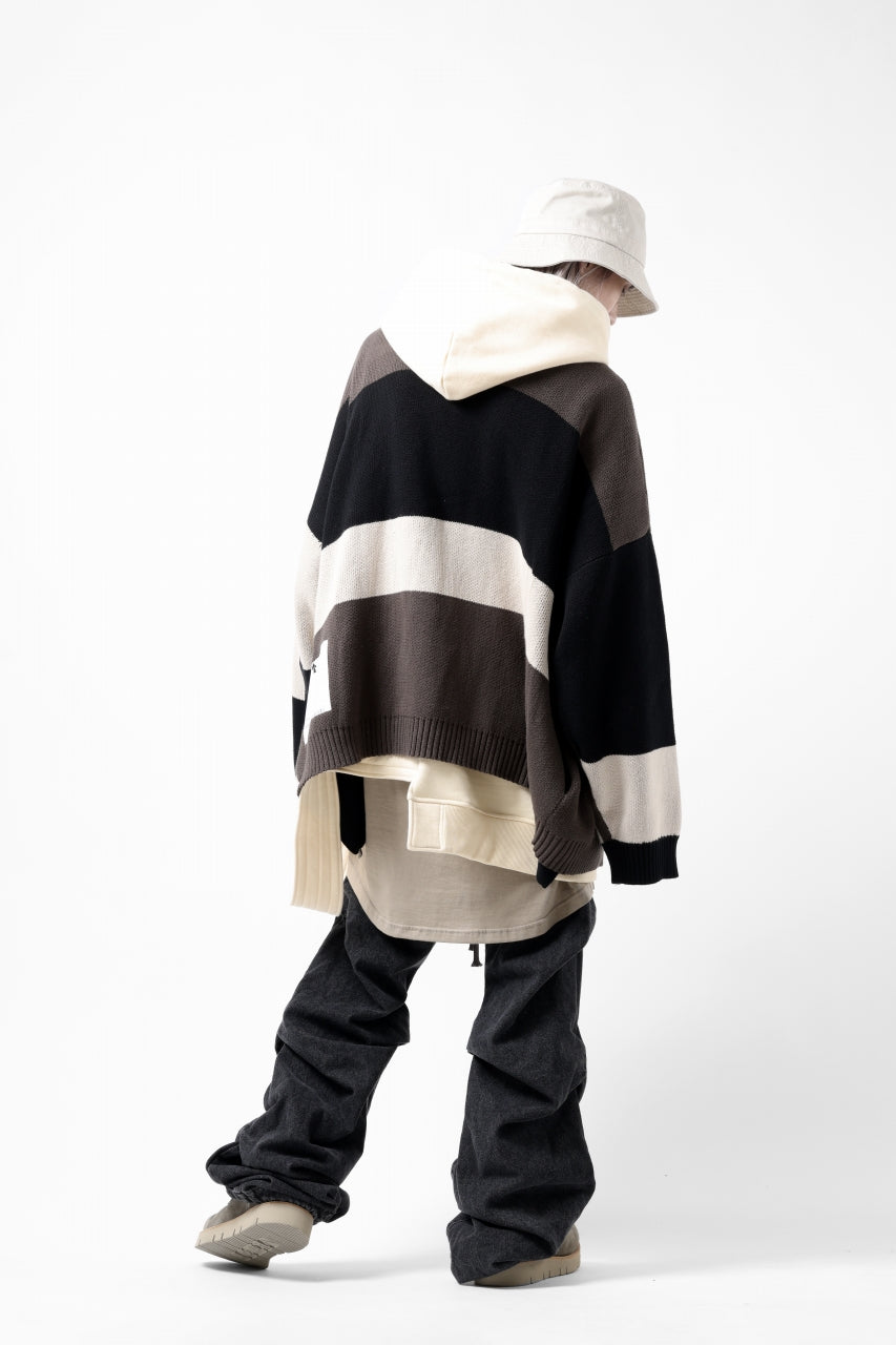 A.F ARTEFACT GEO PATTERN COTTON KNIT CARDIGAN /  (BLACK x GREY x BEIGE)