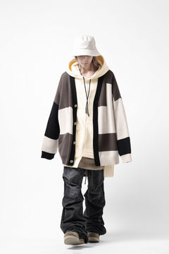 画像をギャラリービューアに読み込む, A.F ARTEFACT BLOCK-PANEL COTTON KNIT CARDIGAN /  (BLACK x GREY x BEIGE)