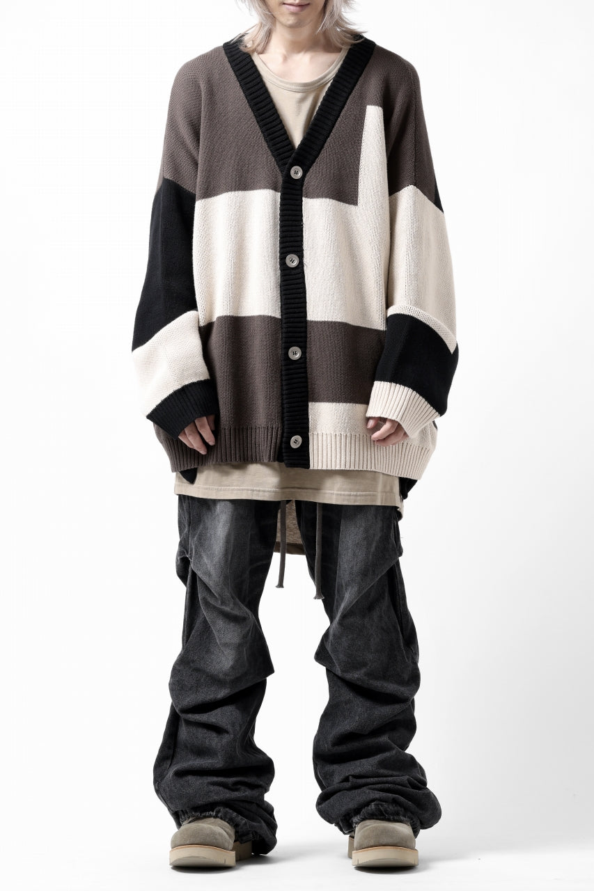 A.F ARTEFACT BLOCK-PANEL COTTON KNIT CARDIGAN /  (BLACK x GREY x BEIGE)