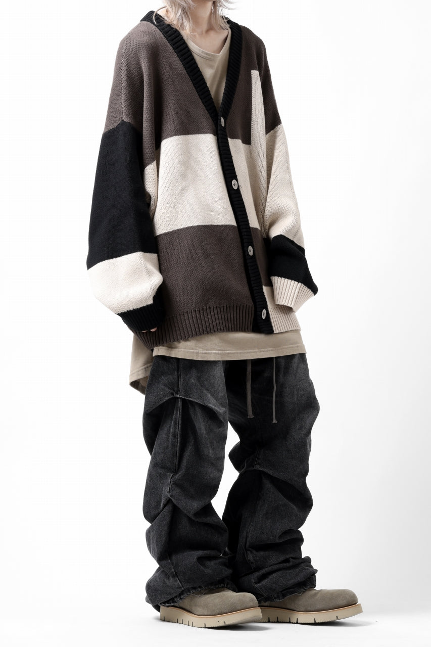 A.F ARTEFACT BLOCK-PANEL COTTON KNIT CARDIGAN /  (BLACK x GREY x BEIGE)