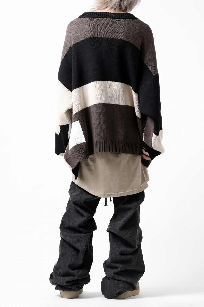 A.F ARTEFACT GEO PATTERN COTTON KNIT CARDIGAN /  (BLACK x GREY x BEIGE)