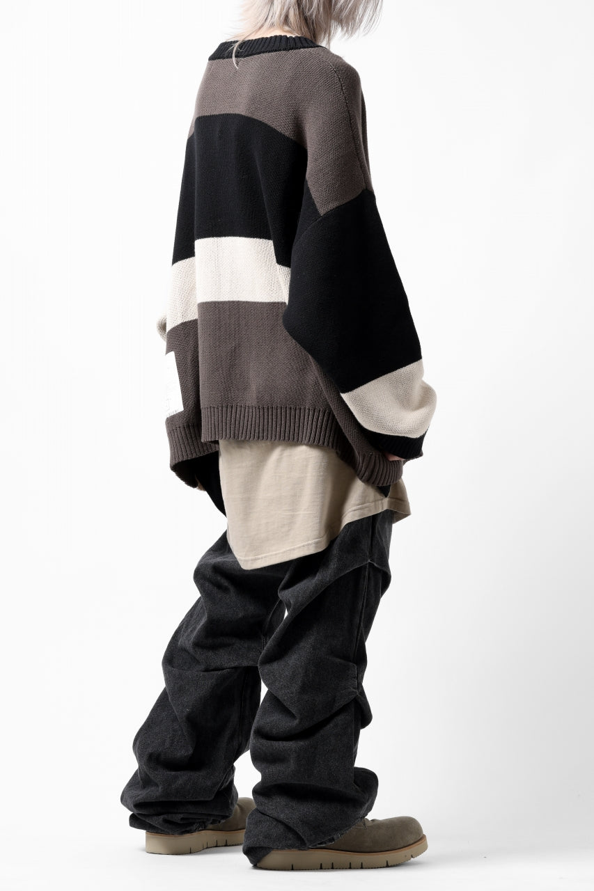 A.F ARTEFACT GEO PATTERN COTTON KNIT CARDIGAN /  (BLACK x GREY x BEIGE)