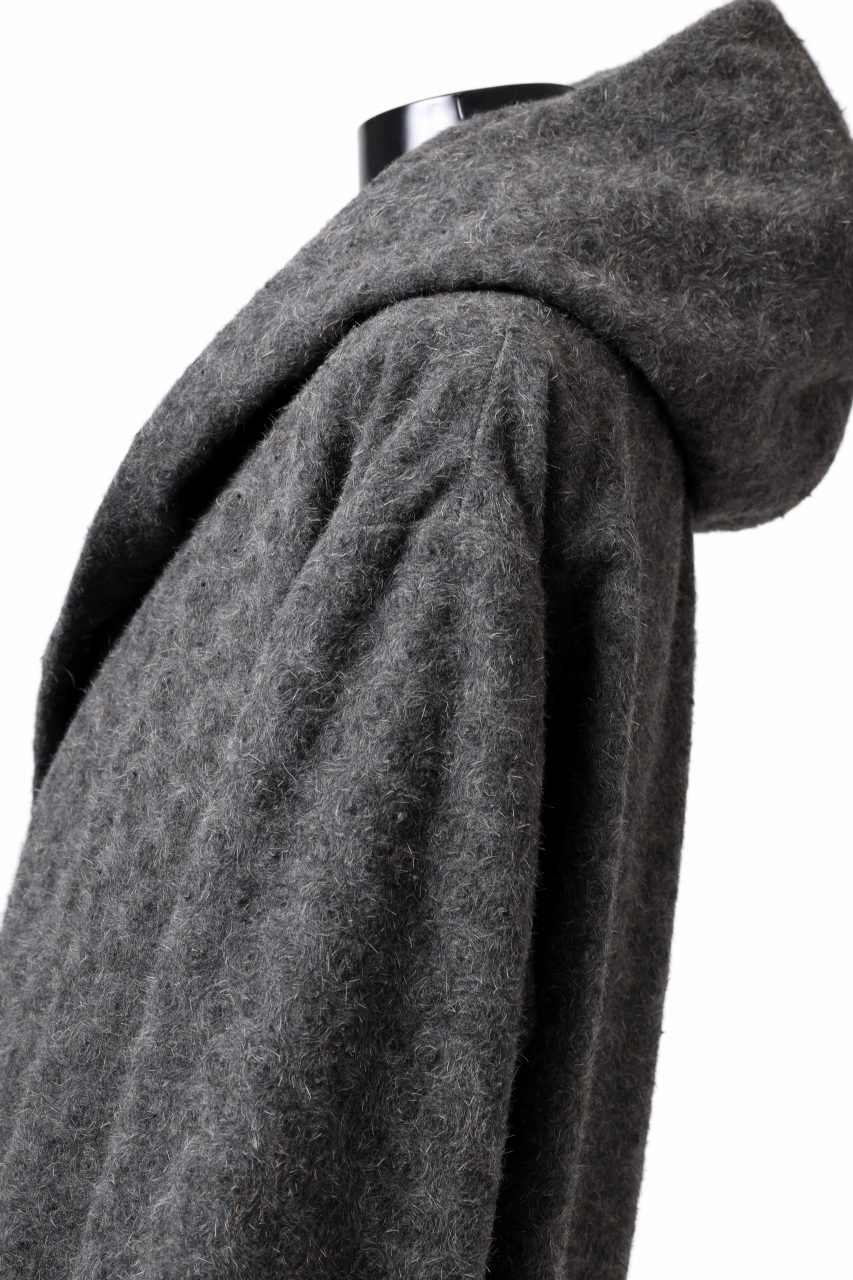 YUTA MATSUOKA hoodie wrap long coat / ostriched wild rabbit (dark gray)