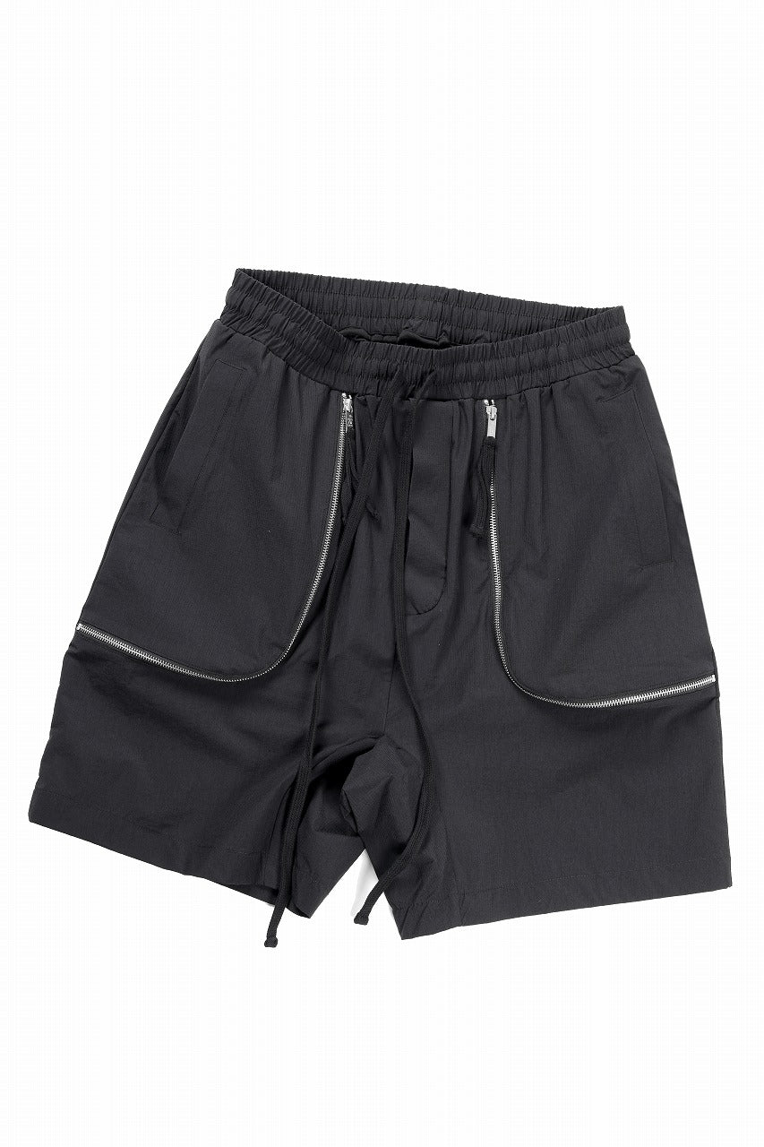 thom/krom ZIP DETAIL SHORTS / RIPSTOP STRETCH NYLON (BLACK)