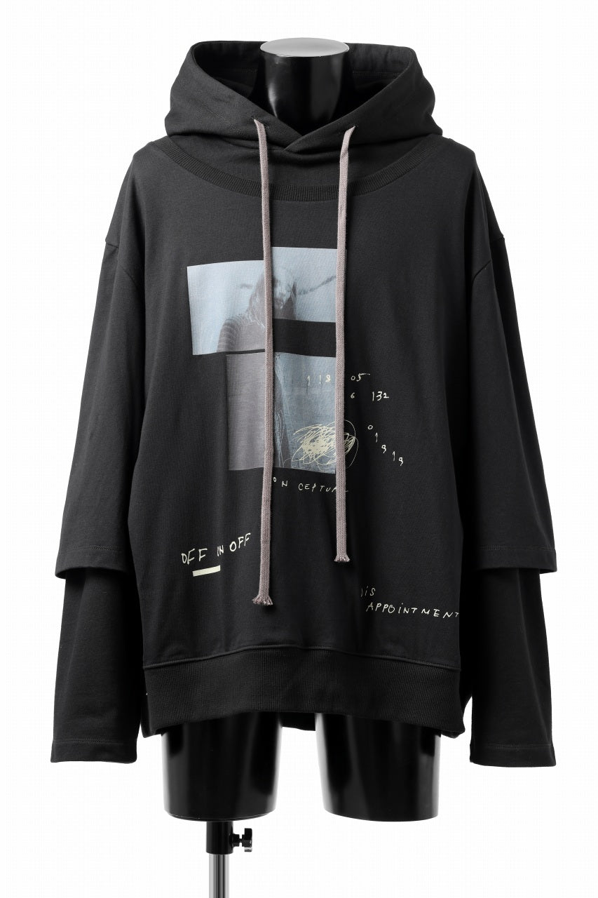 A.F ARTEFACT LAYERED SWEAT HOODIE / TYPE B PRINT (BLACK)