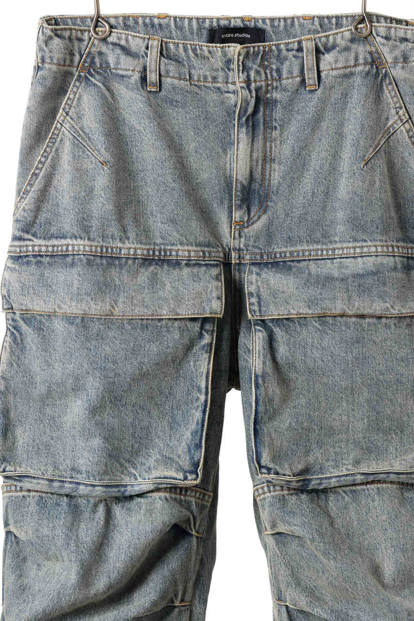 entire studios HEAVY DENIM CARGO TROUSERS (SURFACE WAVE)