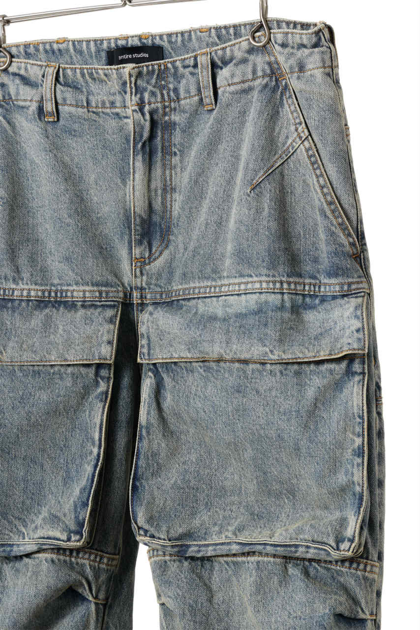 entire studios HEAVY DENIM CARGO TROUSERS (SURFACE WAVE)