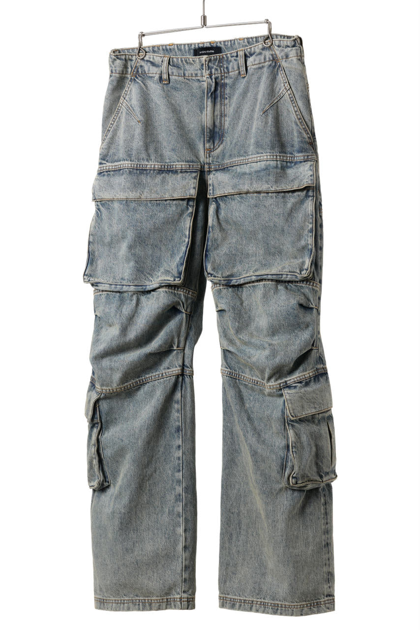 entire studios HEAVY DENIM CARGO TROUSERS (SURFACE WAVE)