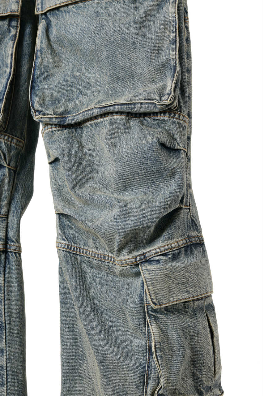 entire studios HEAVY DENIM CARGO TROUSERS (SURFACE WAVE)