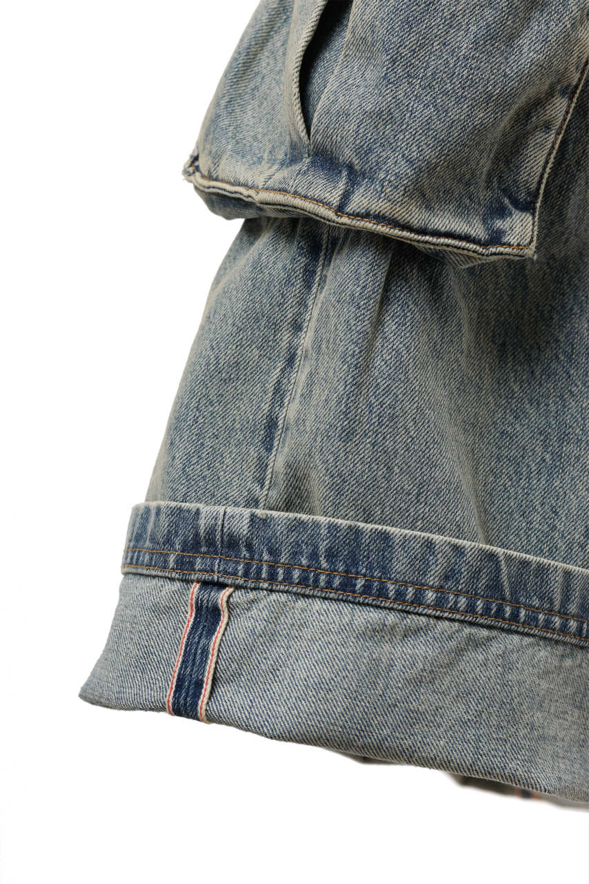 entire studios HEAVY DENIM CARGO TROUSERS (SURFACE WAVE)