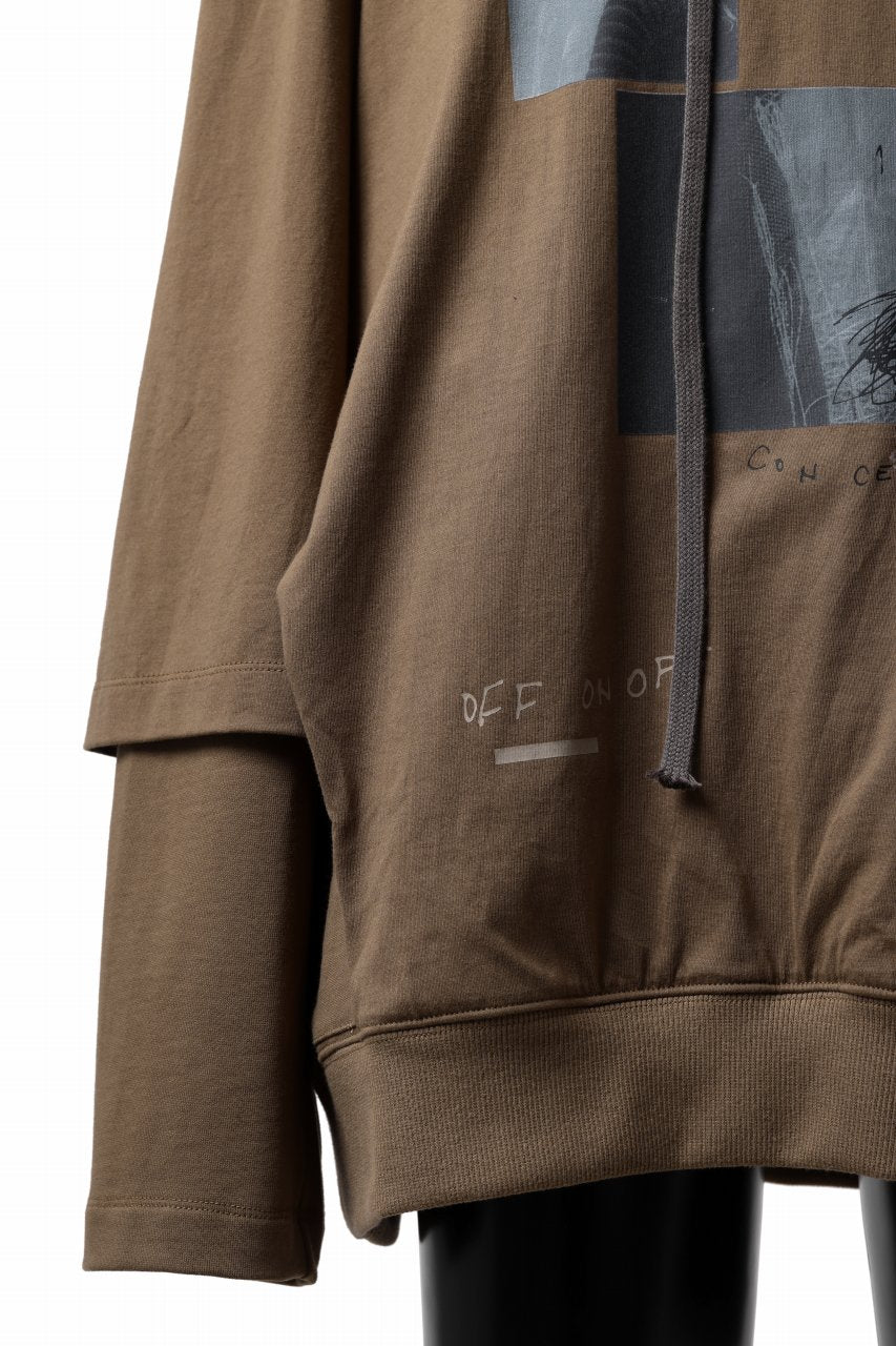 A.F ARTEFACT LAYERED SWEAT HOODIE / TYPE B PRINT (BROWN)