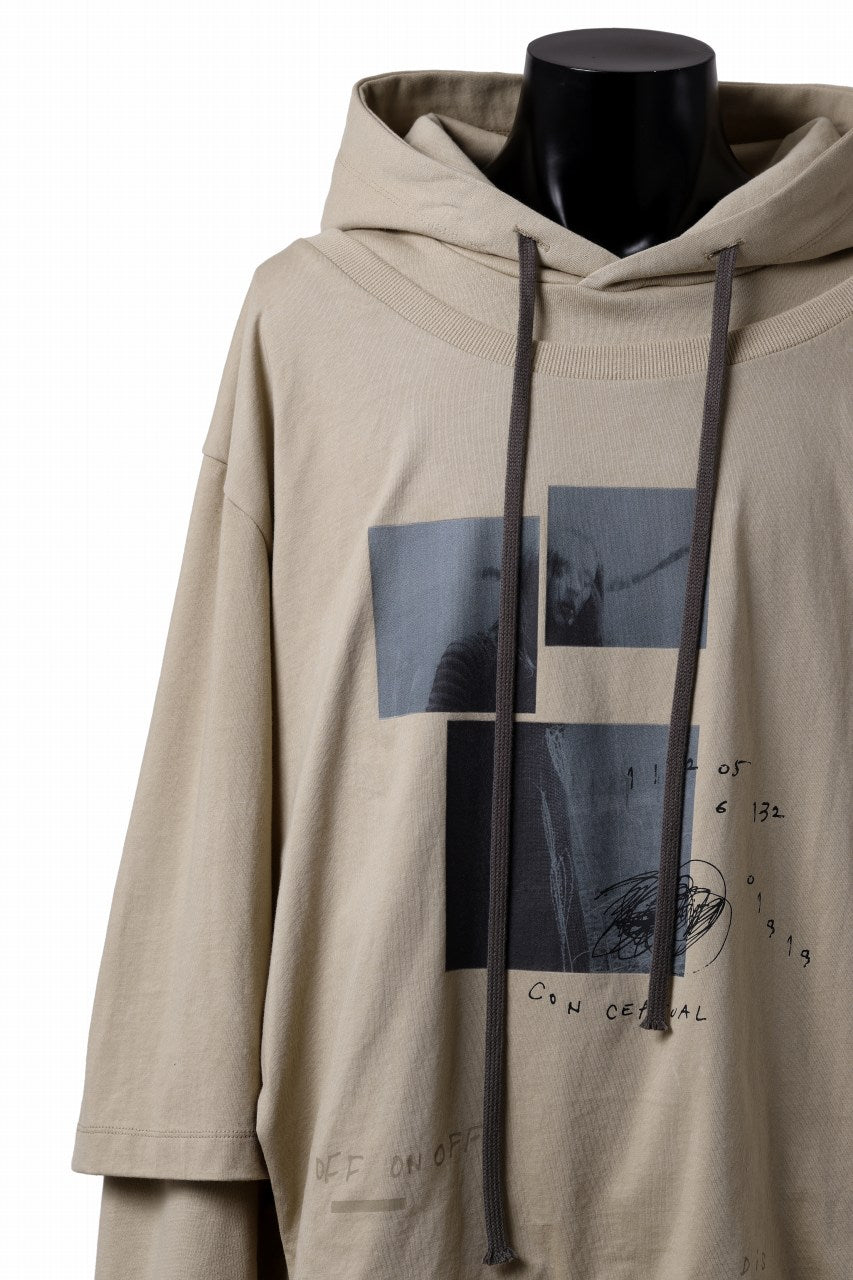 A.F ARTEFACT LAYERED TEE HOODIE / TYPE-B PRINT (BEIGE)