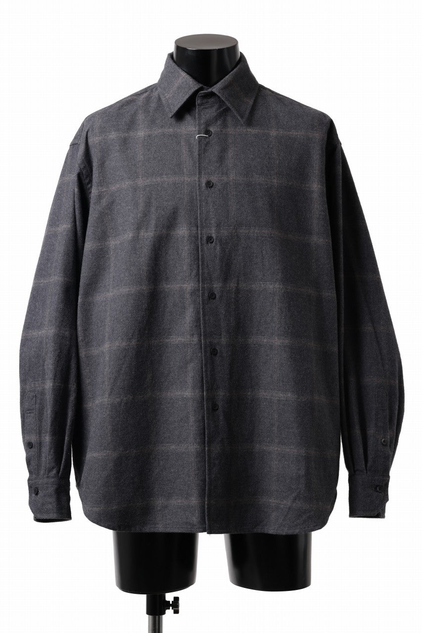 画像をギャラリービューアに読み込む, CAPERTICA 4 TUCK SHIRT / DARK MELANGE CHECK FLANNEL (CHARCOAL)